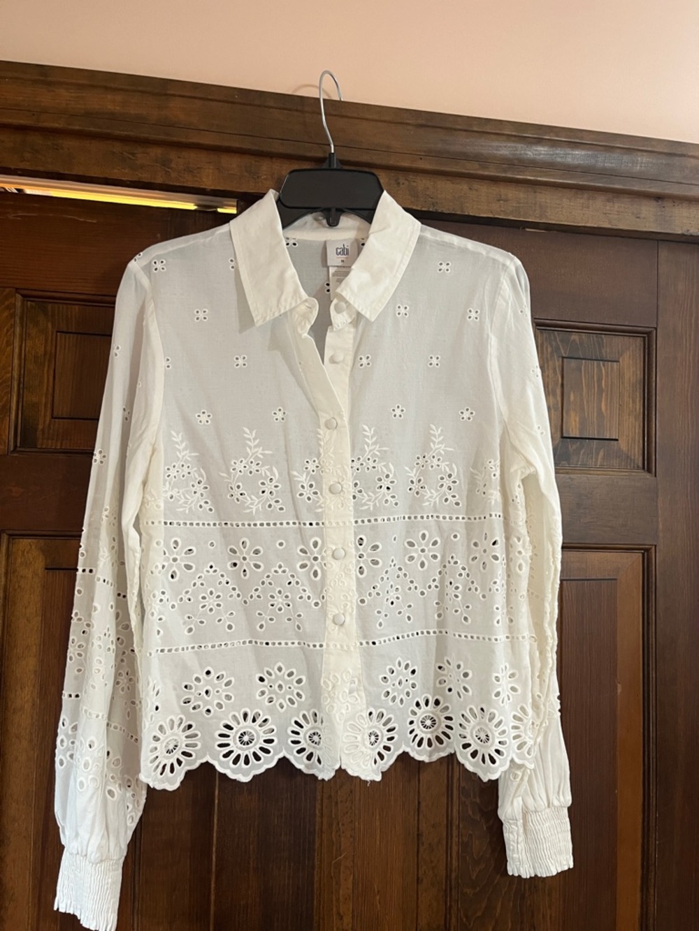 CAbi White Eyelet Button-Down Blouse